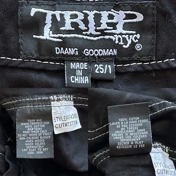 Tripp NYC Lolita Bondage Pants Lace Trim Chains Black White 25 EUC - Picture 6 of 10